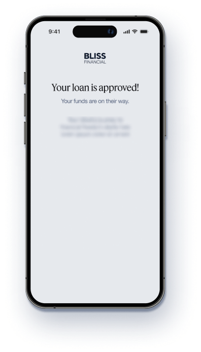 Bliss app loan approval screen on a phone